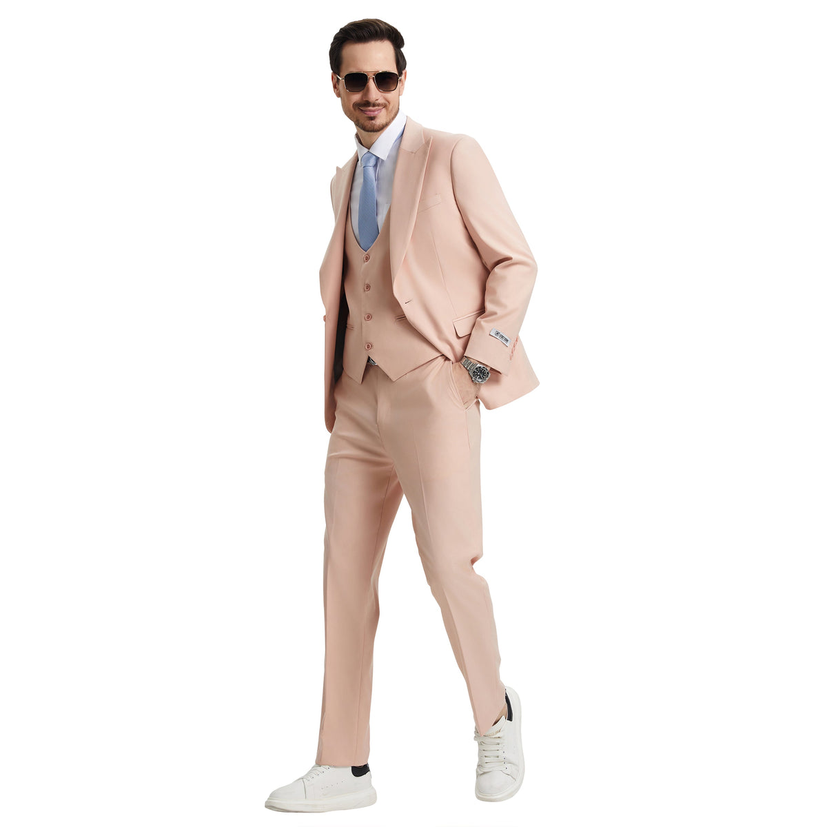 Men's Stacy Adams Hybrid-Fit 3pc Suit Set, Jacket Vest and Pants - Blush