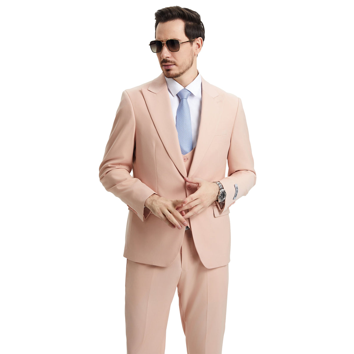 Men's Stacy Adams Hybrid-Fit 3pc Suit Set, Jacket Vest and Pants - Blush