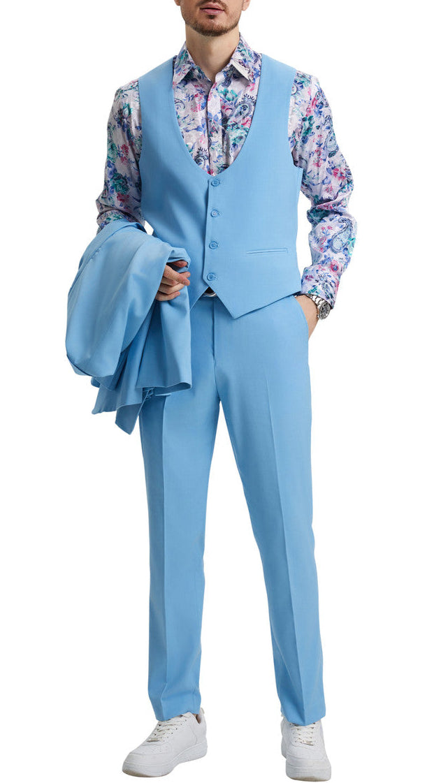 Stacy Adams Sky Blue Hybrid Fit 3-Piece Suit