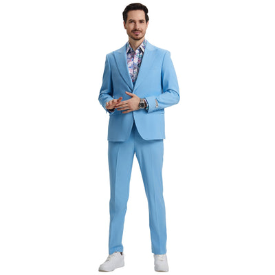 Men's Stacy Adams Hybrid-Fit 3pc Suit Set, Jacket Vest and Pants - Sky Blue