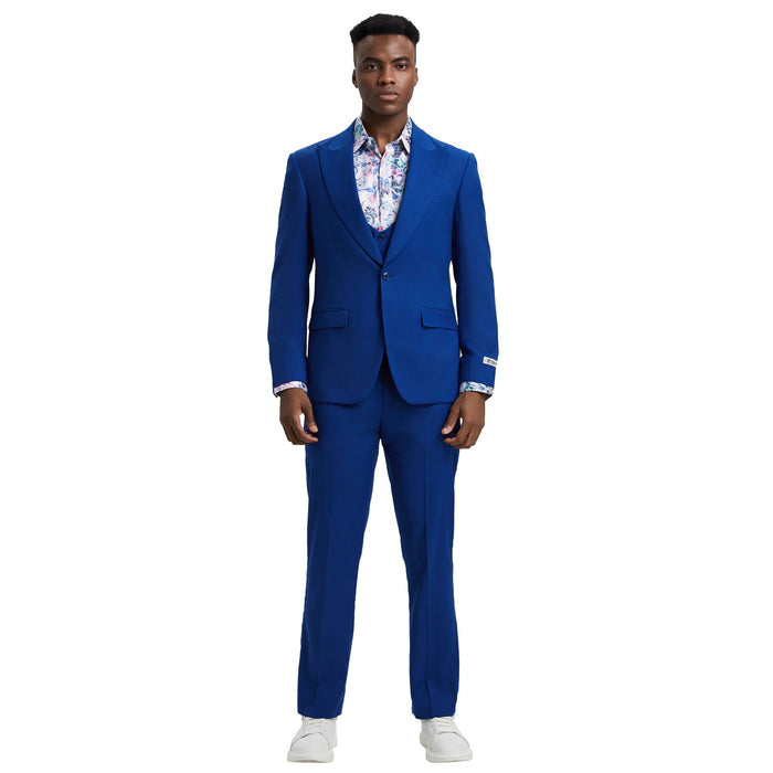 Men's Stacy Adams Hybrid-Fit 3pc Suit Set, Jacket Vest and Pants - Indigo