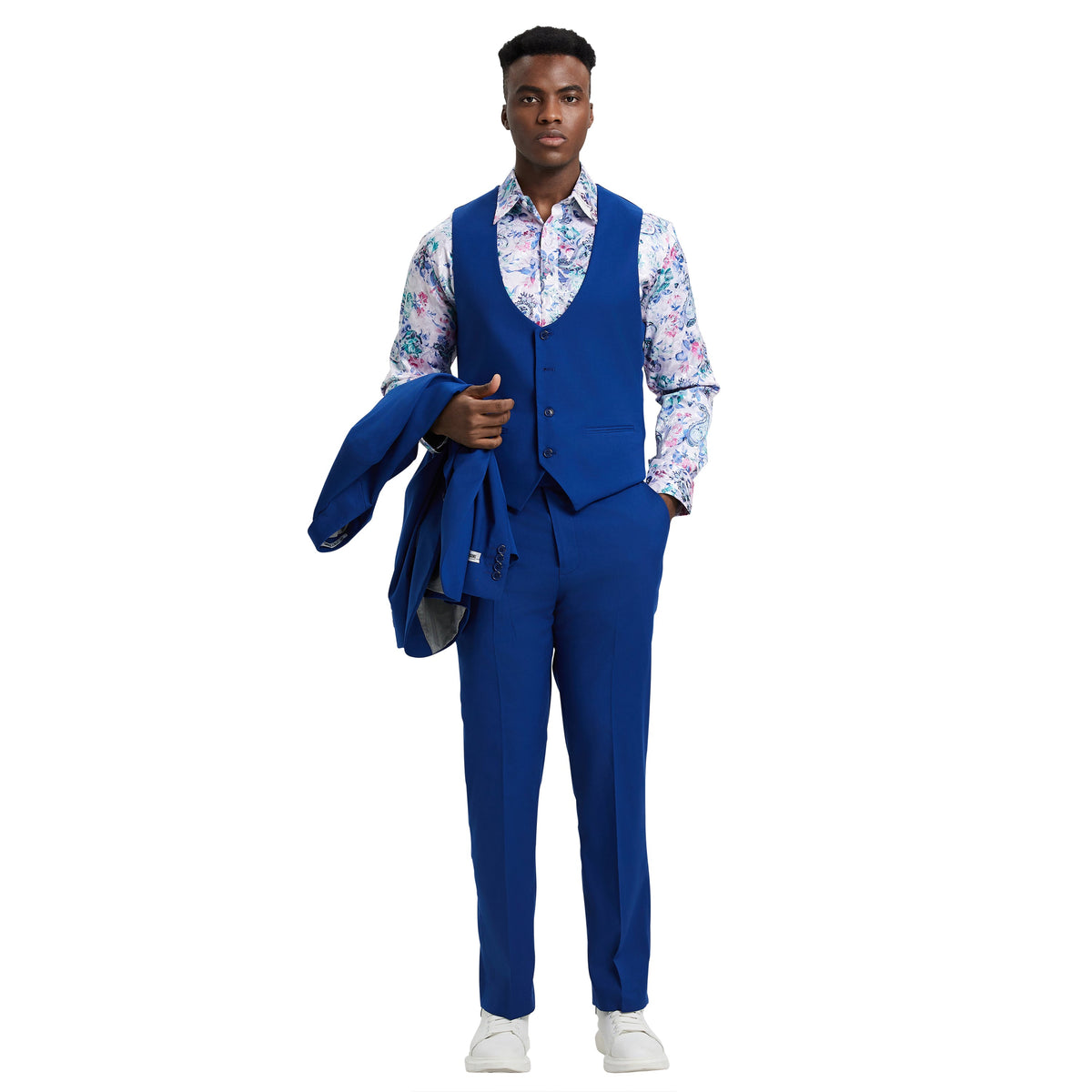 Men's Stacy Adams Hybrid-Fit 3pc Suit Set, Jacket Vest and Pants - Indigo