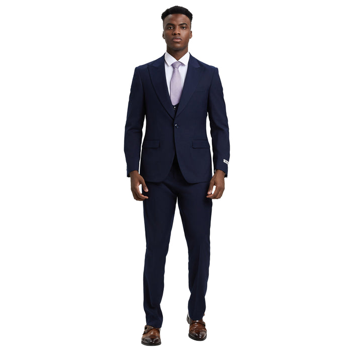 Men's Stacy Adams Hybrid-Fit 3pc Suit Set, Jacket Vest and Pants - Navy