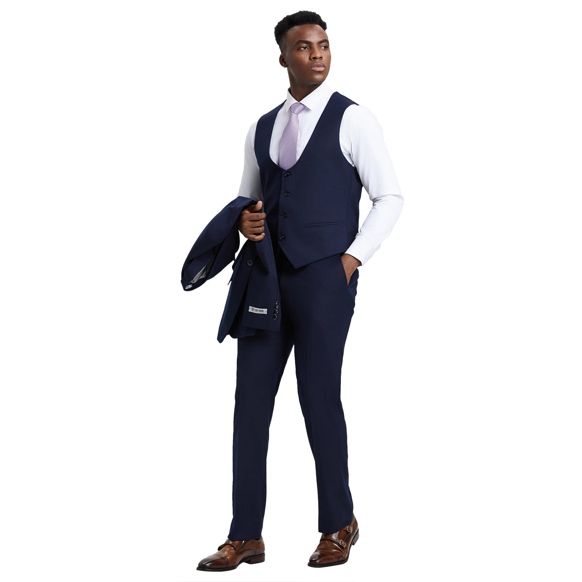 Men's Stacy Adams Hybrid-Fit 3pc Suit Set, Jacket Vest and Pants - Navy