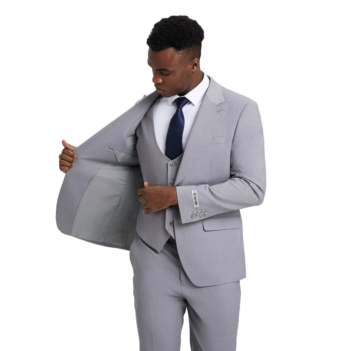 Men's Stacy Adams Hybrid-Fit 3pc Suit Set, Jacket Vest and Pants - Light Grey