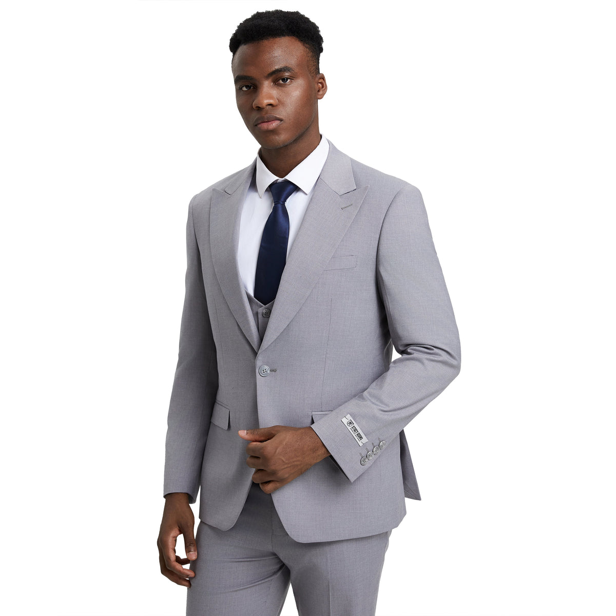 Men's Stacy Adams Hybrid-Fit 3pc Suit Set, Jacket Vest and Pants - Light Grey