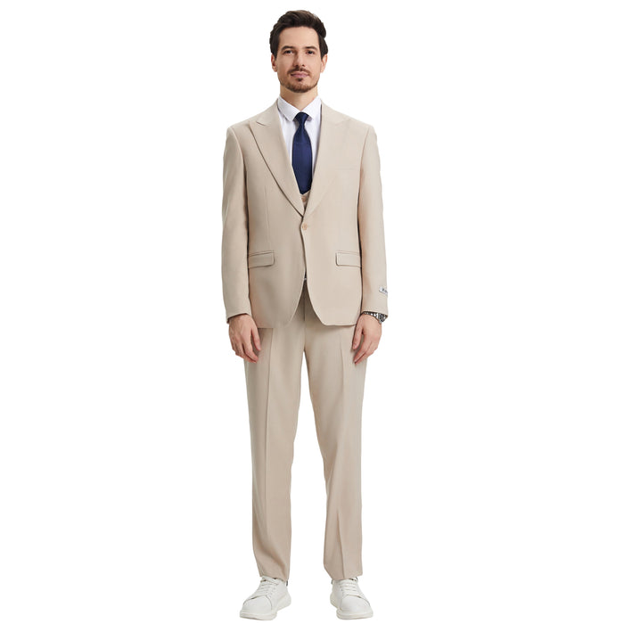Men's Stacy Adams Hybrid-Fit 3pc Suit Set, Jacket Vest and Pants - Tan