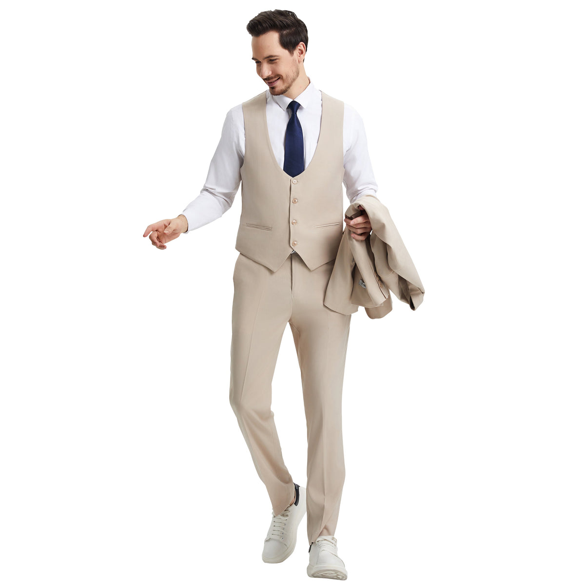 Men's Stacy Adams Hybrid-Fit 3pc Suit Set, Jacket Vest and Pants - Tan