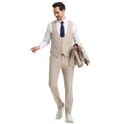 Men's Stacy Adams Hybrid-Fit 3pc Suit Set, Jacket Vest and Pants - Tan