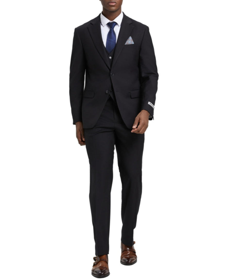 Stacy Adams 3 Piece Hybrid Fit Suit Black