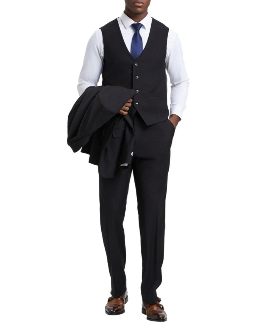 Stacy Adams 3 Piece Hybrid Fit Suit Black