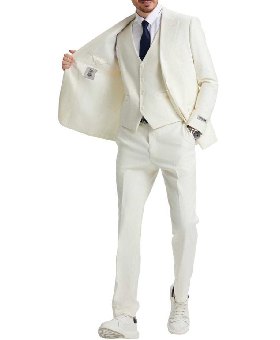 Stacy Adams 3 Piece Hybrid Fit Suit Ivory