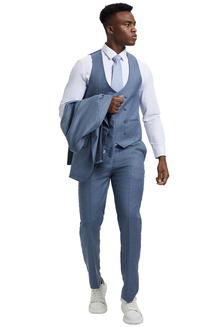 Stacy Adams Steel Light Blue Sharkskin Suit