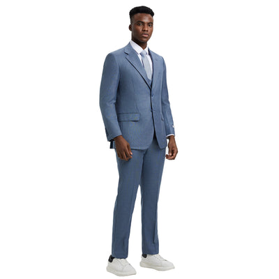 Men's Stacy Adams Sharkskin 3-Piece Suit - Ocean
