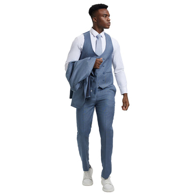 Men's Stacy Adams Sharkskin 3-Piece Suit - Ocean