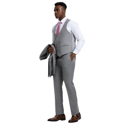 Men's Stacy Adams Sharkskin 3-Piece Suit - Stone Grey