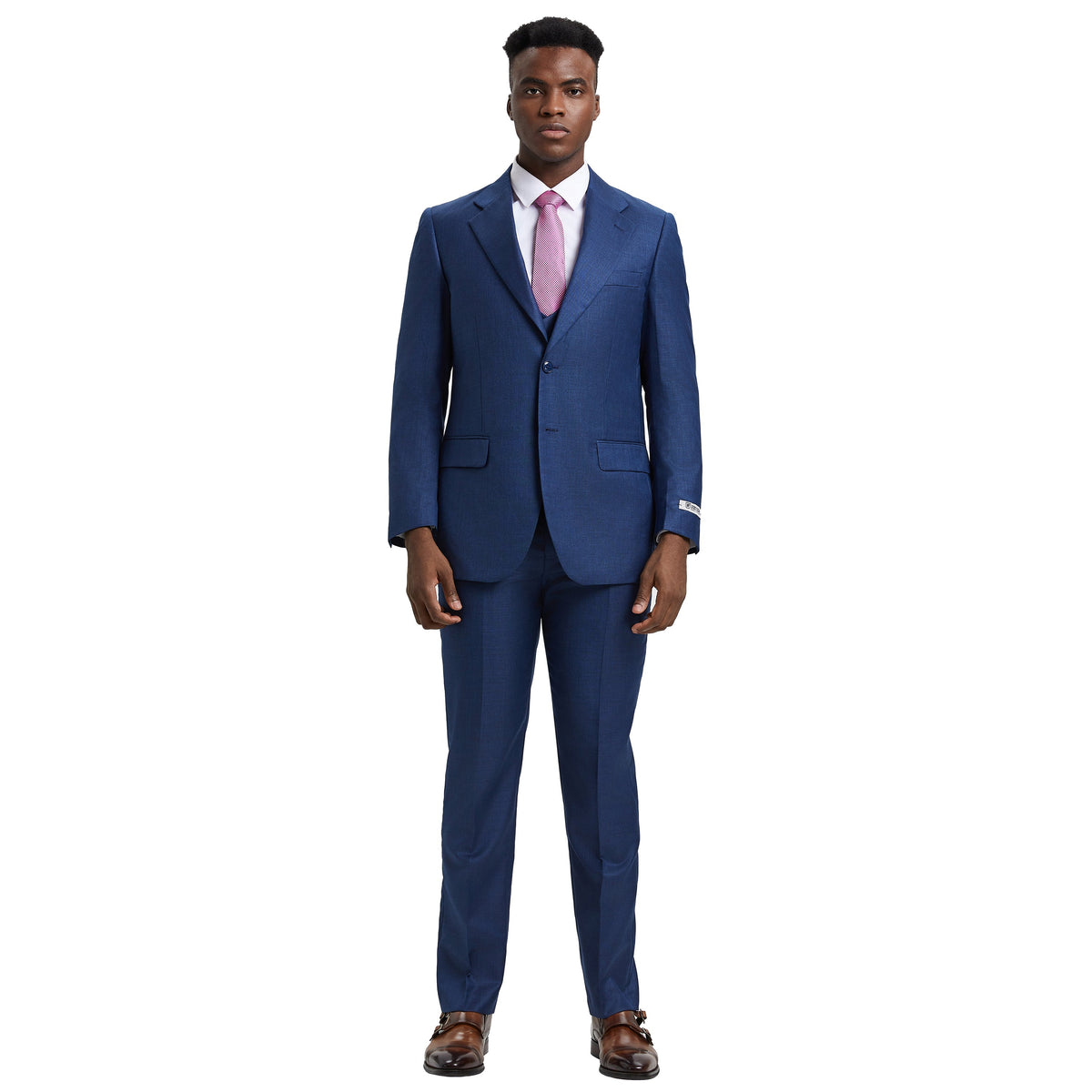 Men's Stacy Adams Sharkskin 3-Piece Suit - Blue