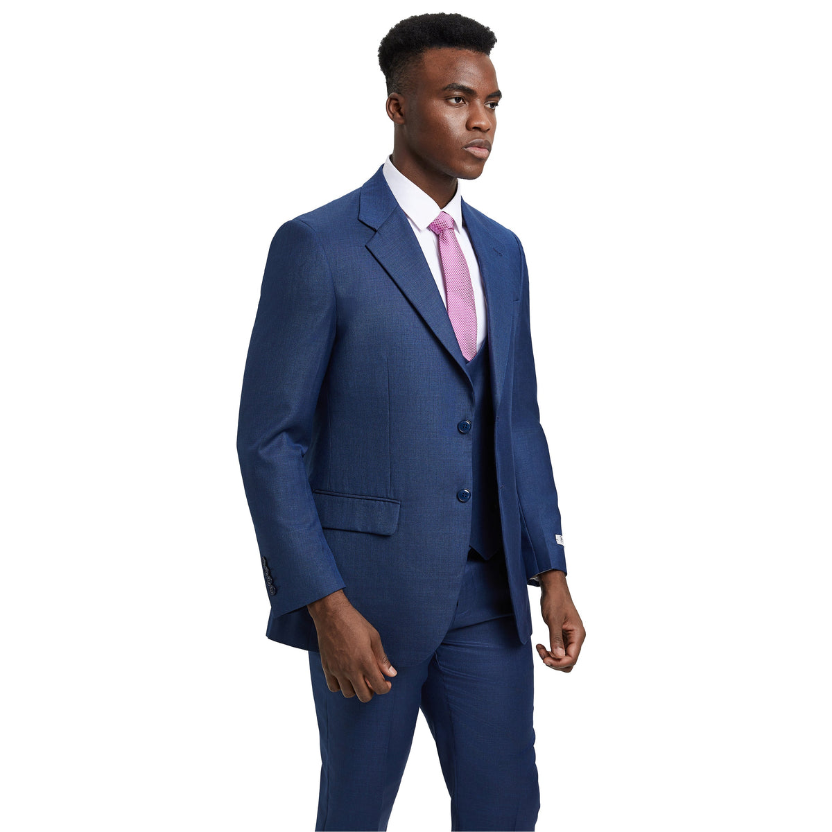 Men's Stacy Adams Sharkskin 3-Piece Suit - Blue
