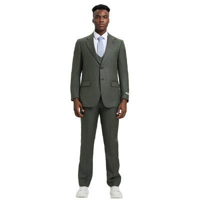 Men's Stacy Adams Sharkskin 3-Piece Suit - Olive