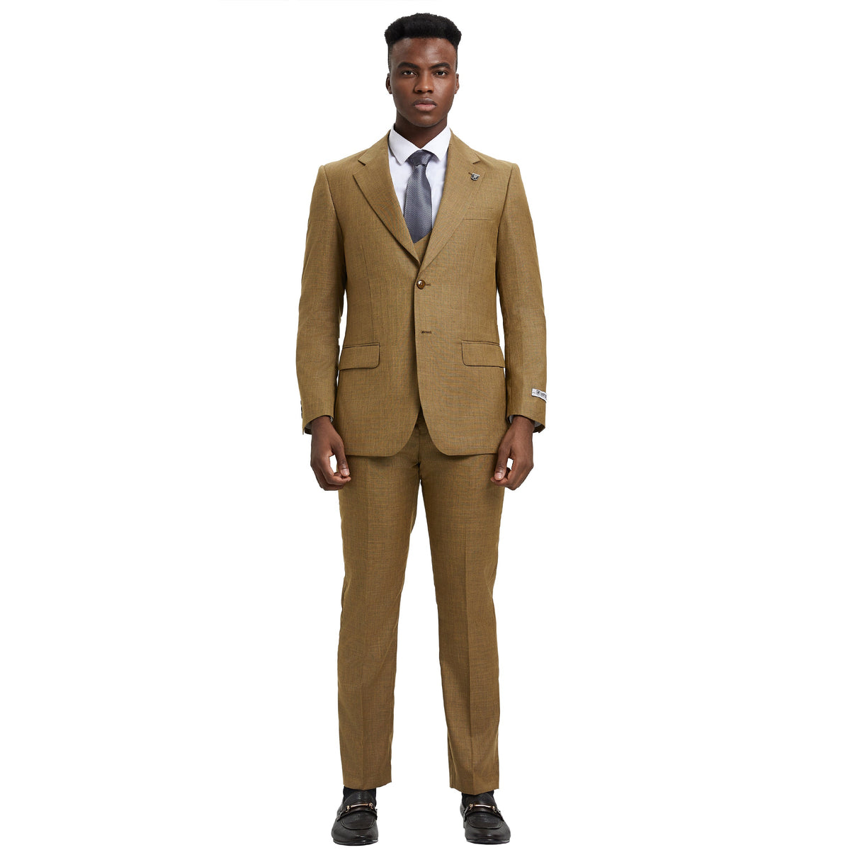 Men's Stacy Adams Sharkskin 3-Piece Suit - Oatmeal