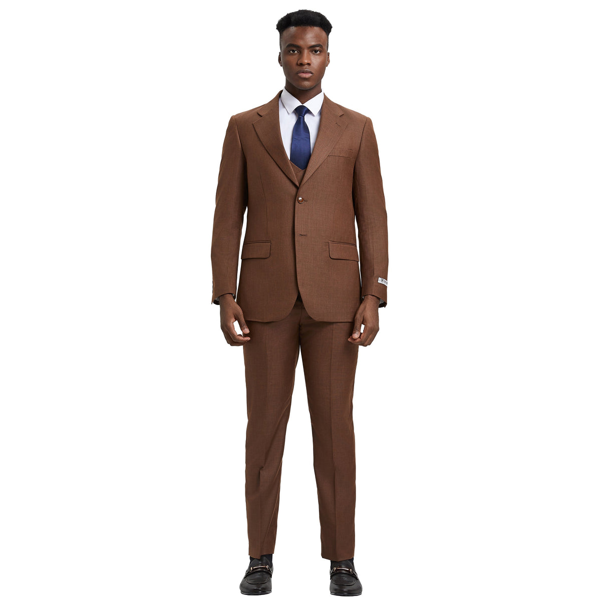 Men's Stacy Adams Sharkskin 3-Piece Suit - Cognac