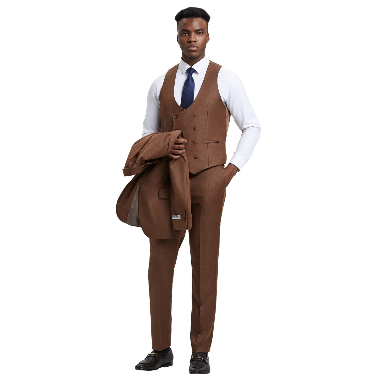 Men's Stacy Adams Sharkskin 3-Piece Suit - Cognac