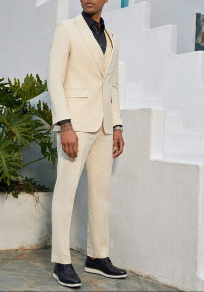 3 Piece Hybrid Fit Tan Textured Peak Lapel Suit