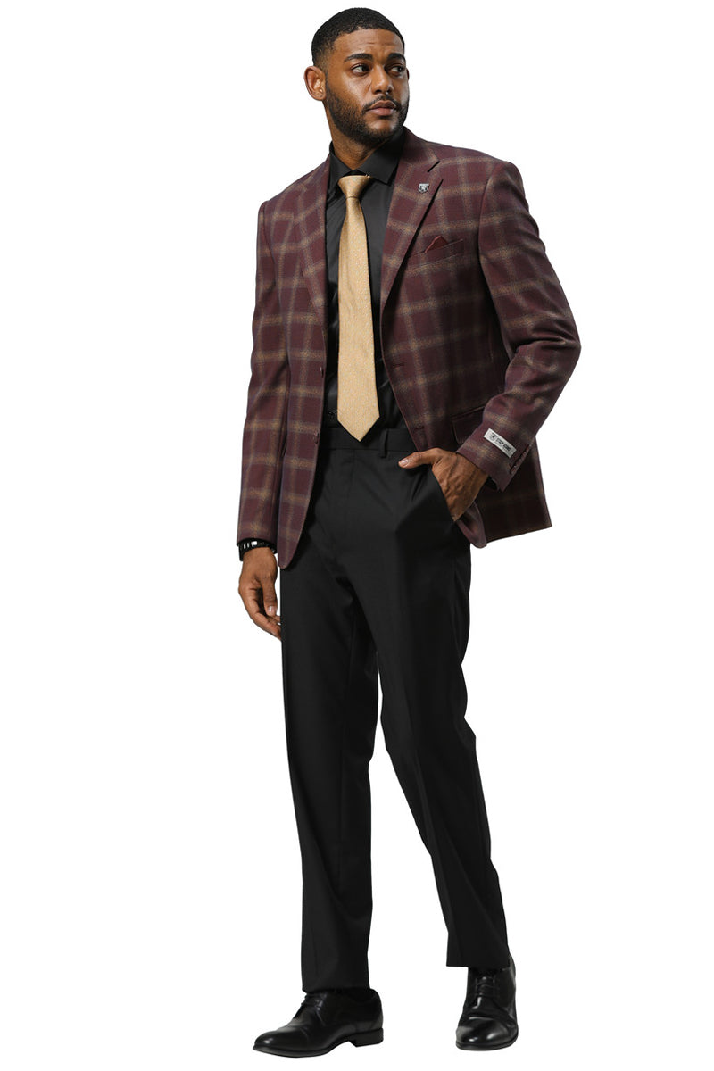 Men's Stacy Adams Modern Fit Business Sport Coat Blazer in Burgundy Pl