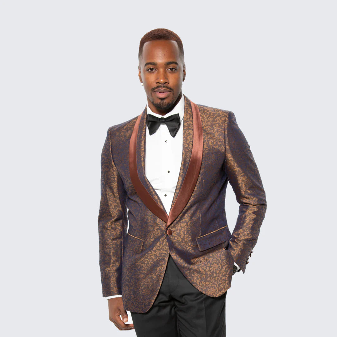 Paisley Tuxedo with Brown Satin Lapel & Pants