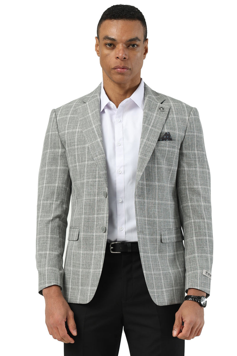 Stacy Adams Grey Windowpane Plaid Blazer