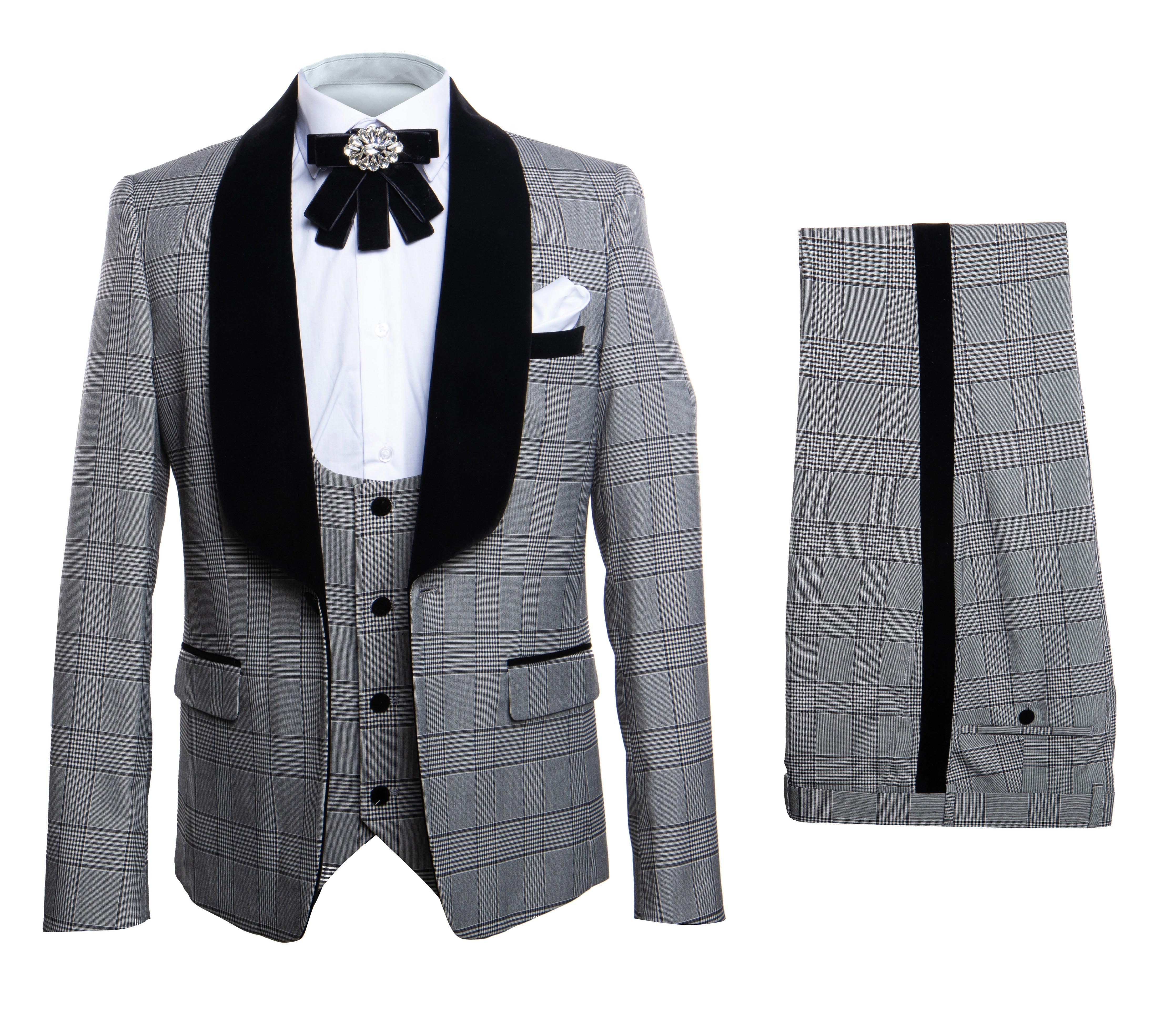 Rossi Man Smoking S 3-Piece Plaid Tuxedo RM1295