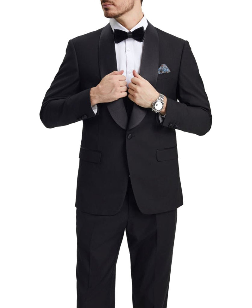 Stacy Adams Black Hybrid Tuxedo Satin Shawl Lapel