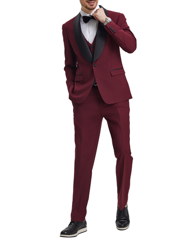 Burgundy 3 Piece Hybrid Fit Tuxedo by Stacy Adams