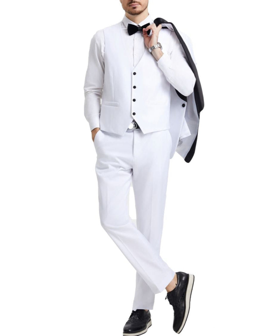 Stacy Adams White 3 Piece Hybrid Fit Tuxedo