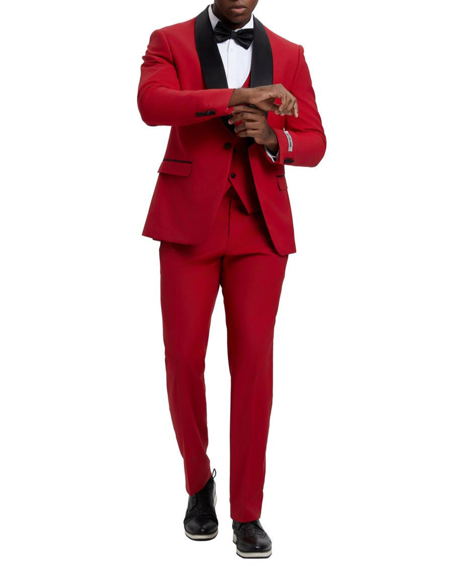 Stacy Adams Red Hybrid Fit Tuxedo Shawl Lapel