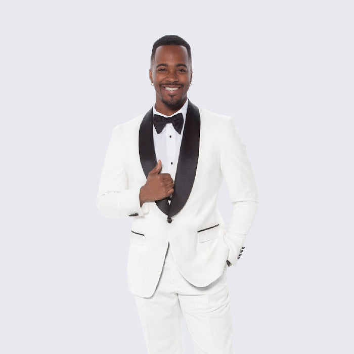 White Slim Fit Tuxedo with Large Shawl Lapel – 3 Piece Wedding & Prom Set