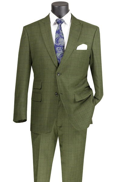 Catania Collection Modern Fit Windowpane Suit Olive