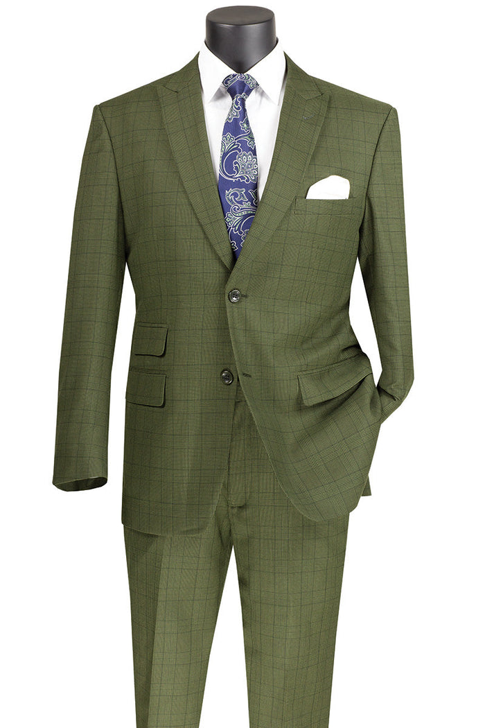 Catania Collection Modern Fit Windowpane Suit Olive