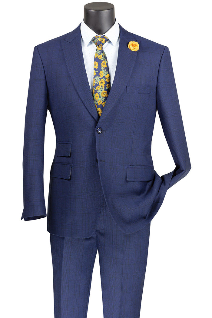 Catania Modern Fit Blue Windowpane Suit
