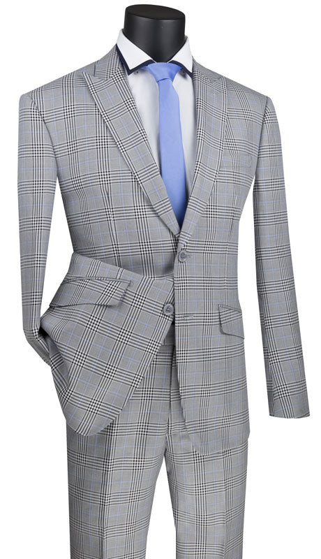 Gray Glen Plaid Slim Fit Suit by Vinci