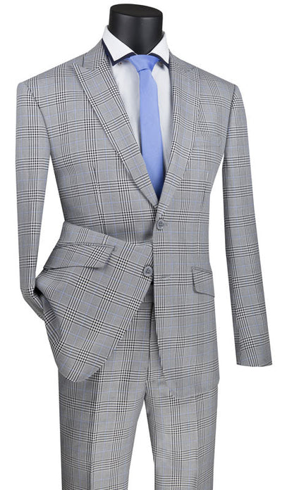 Gray Glen Plaid Slim Fit Suit by Vinci