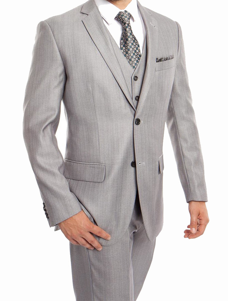 Light Gray 3 Piece Modern Fit Suit