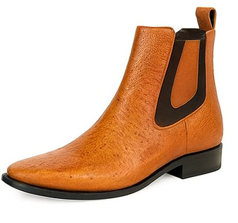 Men's Cognac Vestigium Genuine Ostrich Leg Chelsea Boots Handcrafted