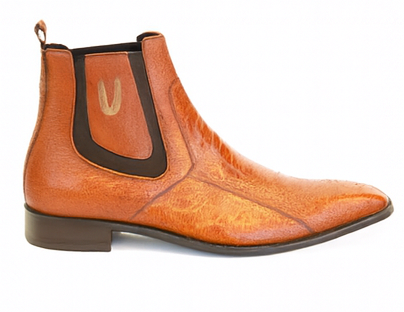 Men's Cognac Vestigium Genuine Ostrich Leg Chelsea Boots Handcrafted