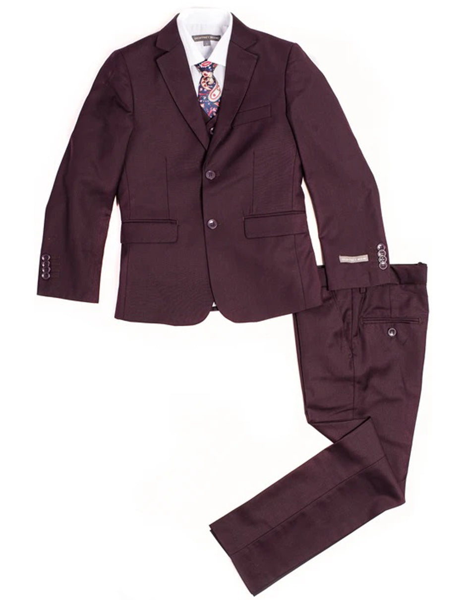 Boys Vested Burgundy Suit