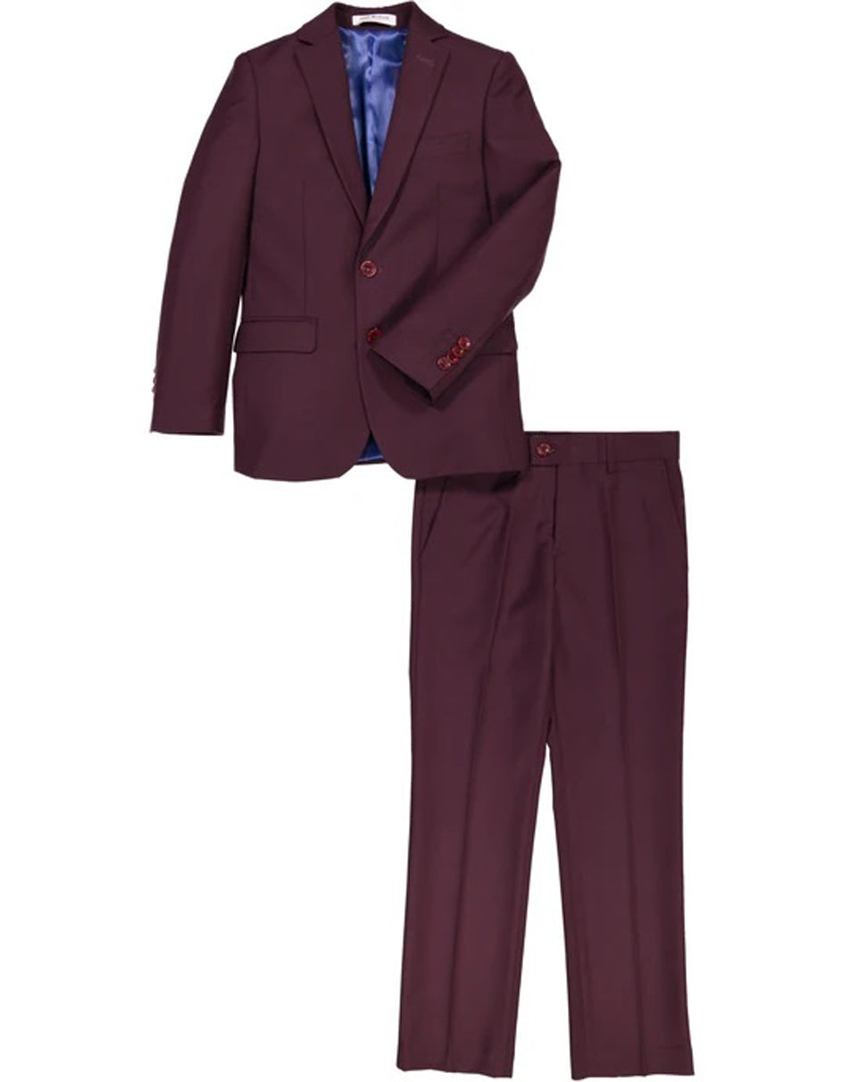 Boys Burgundy Wool Blend 2 Button Suit