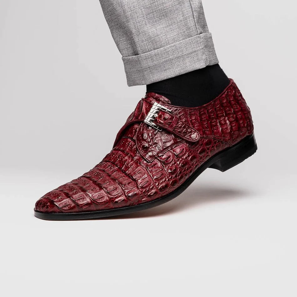 Marco Di Milano Wine Crocodile Monk Loafers
