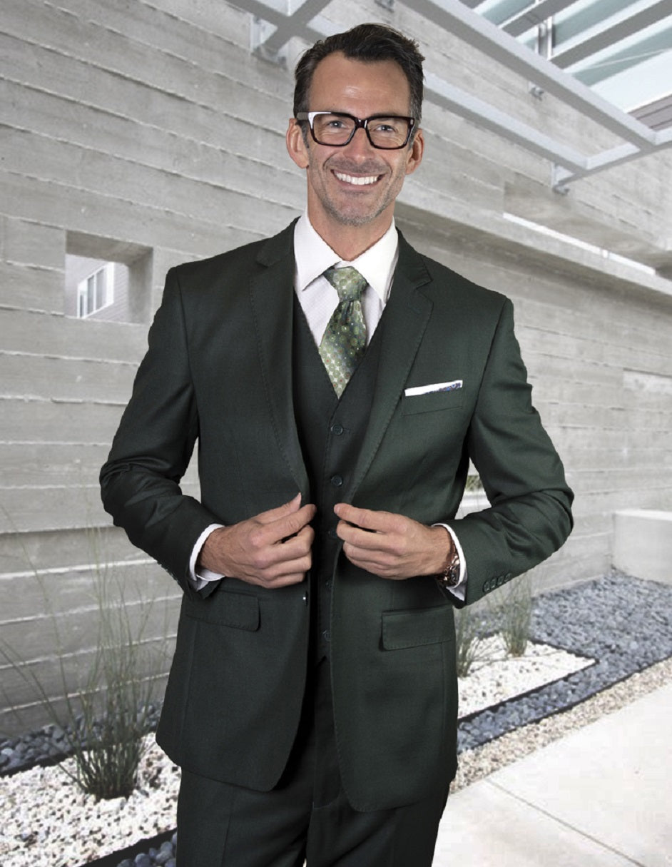 Modern Hunter Green Vested Suit - Statement