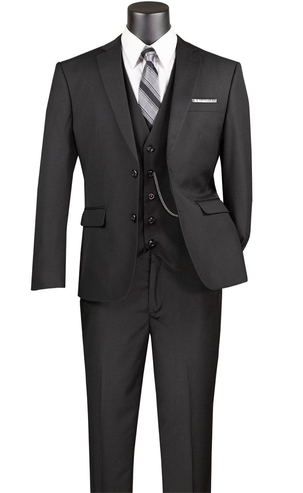 Slim Fit Men's 3 Piece 2 Button Suit - Black