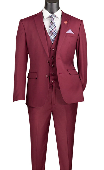 Burgundy Slim 3 Piece Suit for Men
